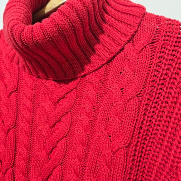 Gap Womens Cable Knit Turtleneck Chunky Sweater Size XL Cozy Red Holiday Heavy - Picture 2 of 10